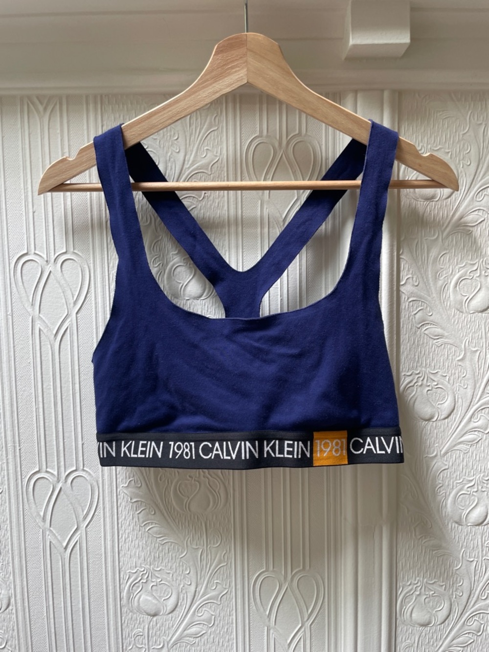 Calvin Klein Navy Logo Elastic Sports Bralette with Crossback